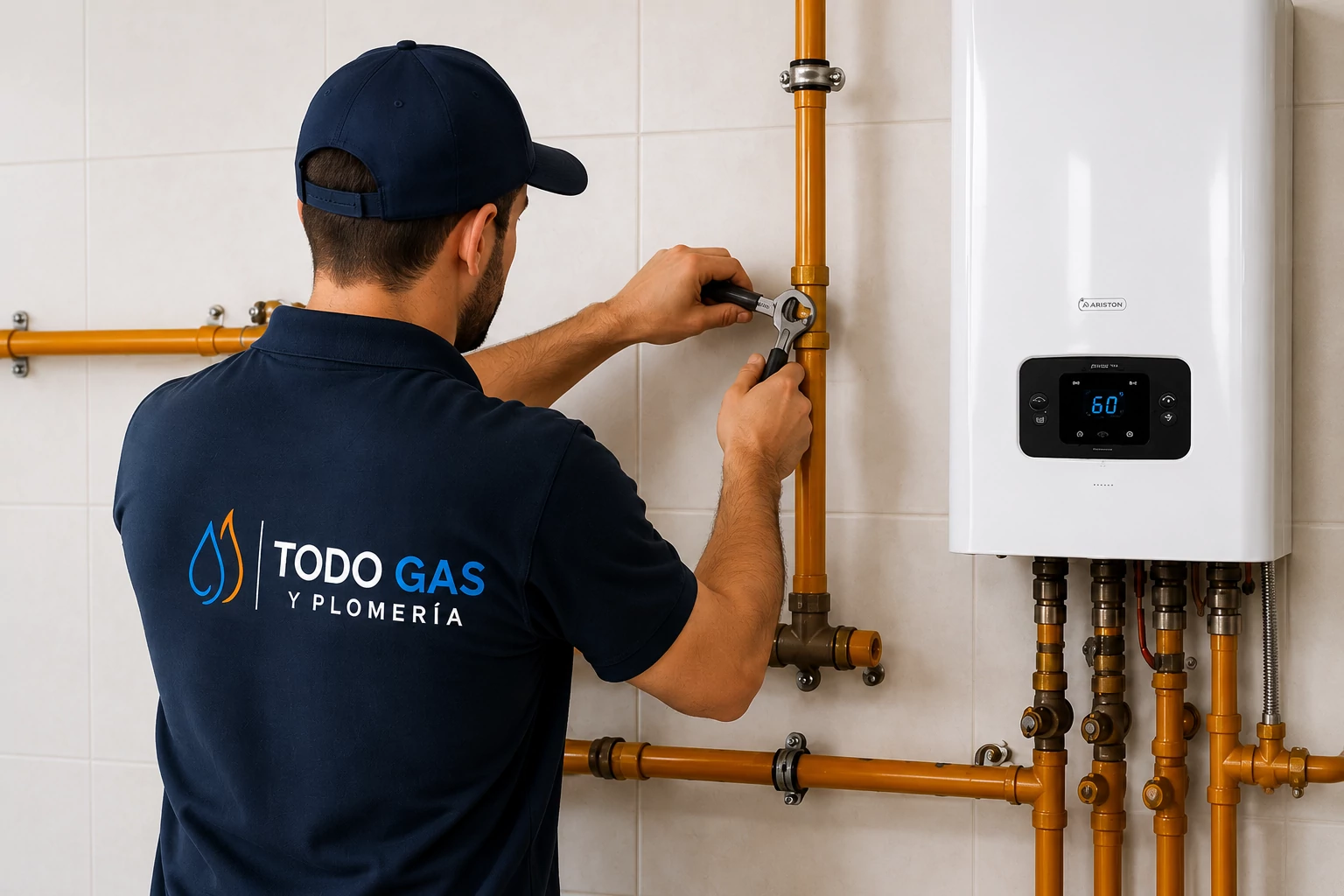 Profesional de Todo Gas y Plomería trabajando en una instalación de gas
